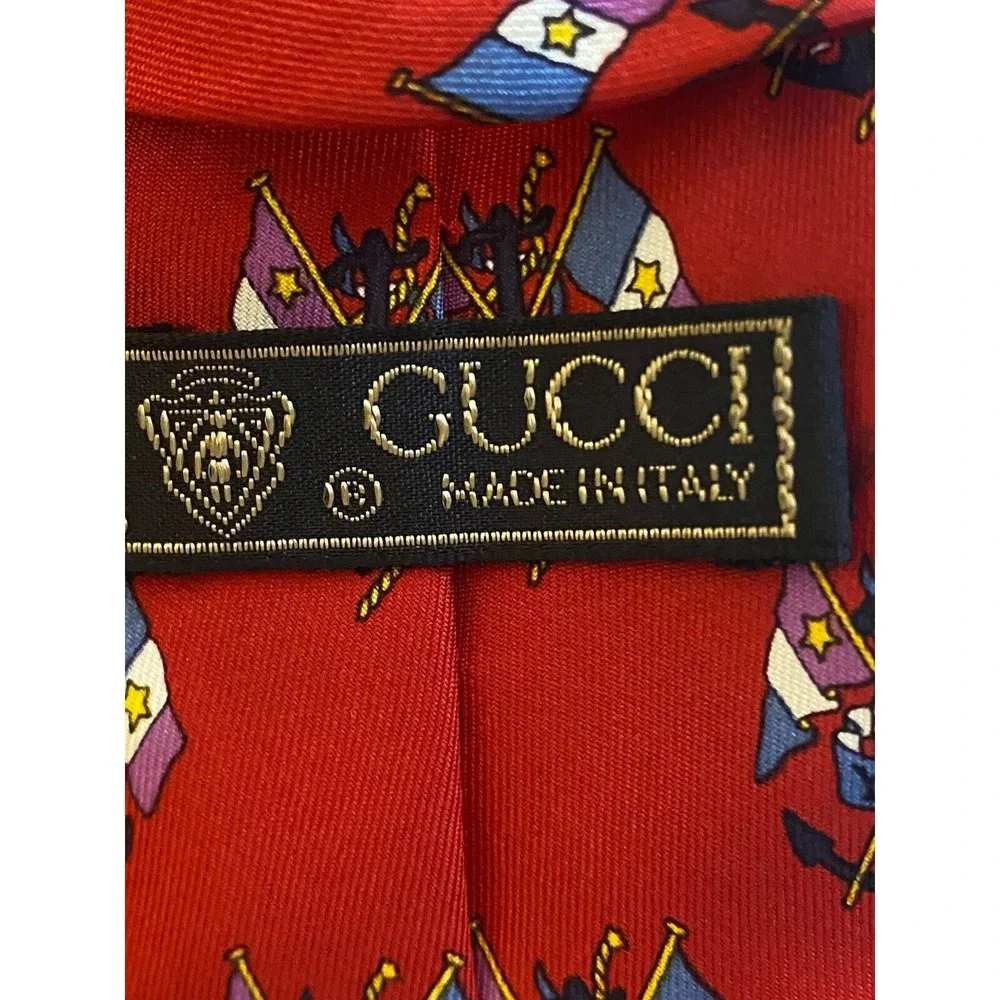 Vintage Gucci‎ Silk Tie Flags Anchors Nautical